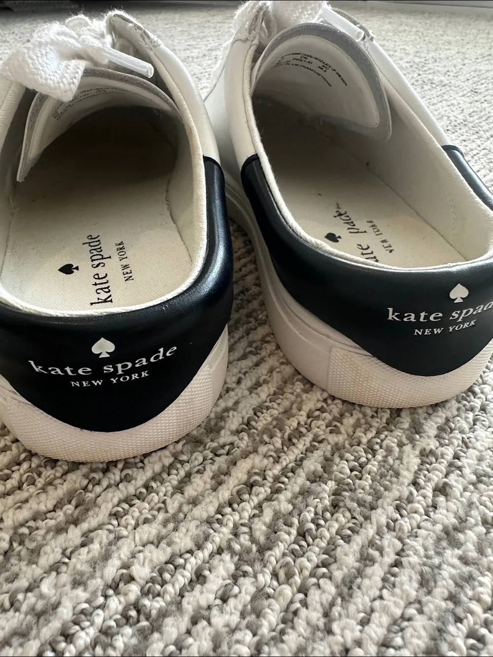 kate spade White Leather Sneakers with Black Heart Accent